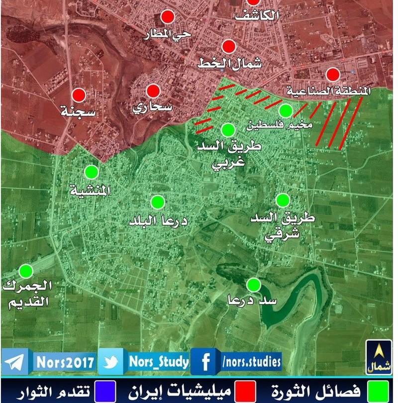 Các hướng tấn công của quân đội Syria trong thành phố Daraa