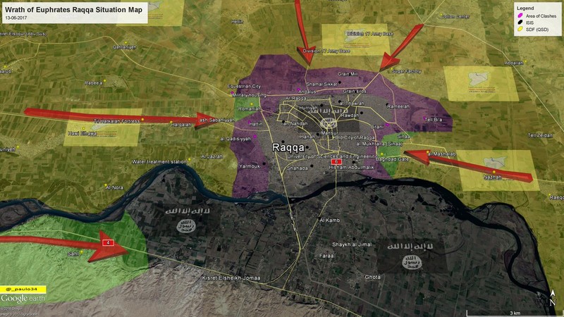 Các mũi tấn công chính của lực lượng SDF đánh vào thành phố Raqqa