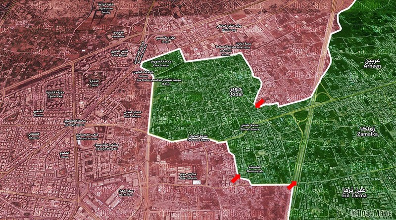 Các mũi tấn công của lực lượng Vệ binh Cộng hòa vào quận Jobar và thị trấn Ayn Tarma