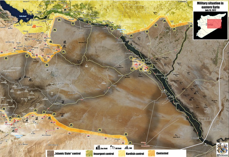 bản đồ các hướng tấn công của lực lượng Tiger trên vùng nông thôn phía nam tỉnh Raqqa