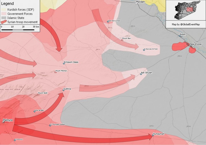 Các mũi tiến công của quân đội Syria vào thành phố Deir Ezzor