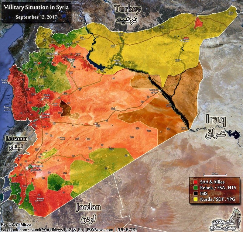 Bản đồ toàn cảnh các lực lượng đối kháng trên chiến trường Syria tính đến ngày 15.09.2017 theo South Front