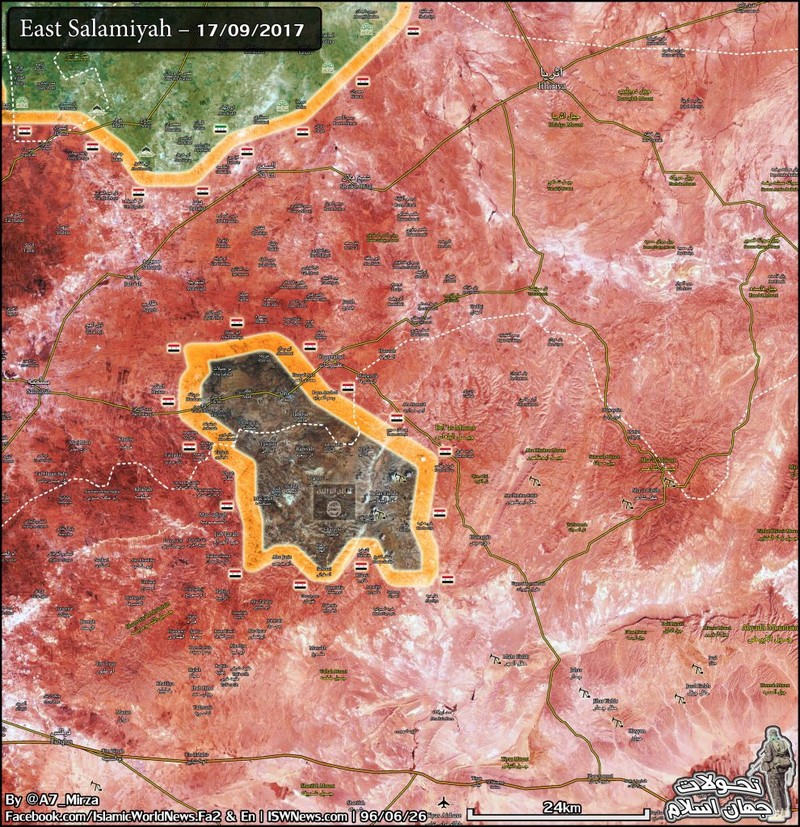 Vùng IS bị bao vây trên bản đồ phía đông tỉnh Homs - Hama - ảnh South Front