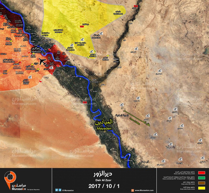 Bản đồ tình hình chiến sự Deir Ezzor ngày 02.10.2017 theo Muraselon 