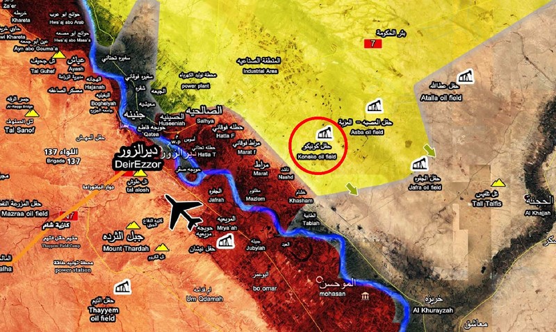Vị trí khu mỏ khí gas Koneko trong vùng kiểm soát của lực lượng SDF - ảnh Muraselon