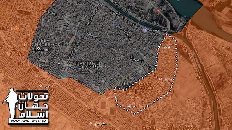 Những khu phố quân đội Syria giành được trong cuộc tấn công 2 ngày 30 và 31.10.2017 - bản đồ South Front