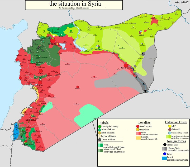 Bản đồ tình hình chiến sự Syria tính đến ngày 03.11.2017 theo South Front 