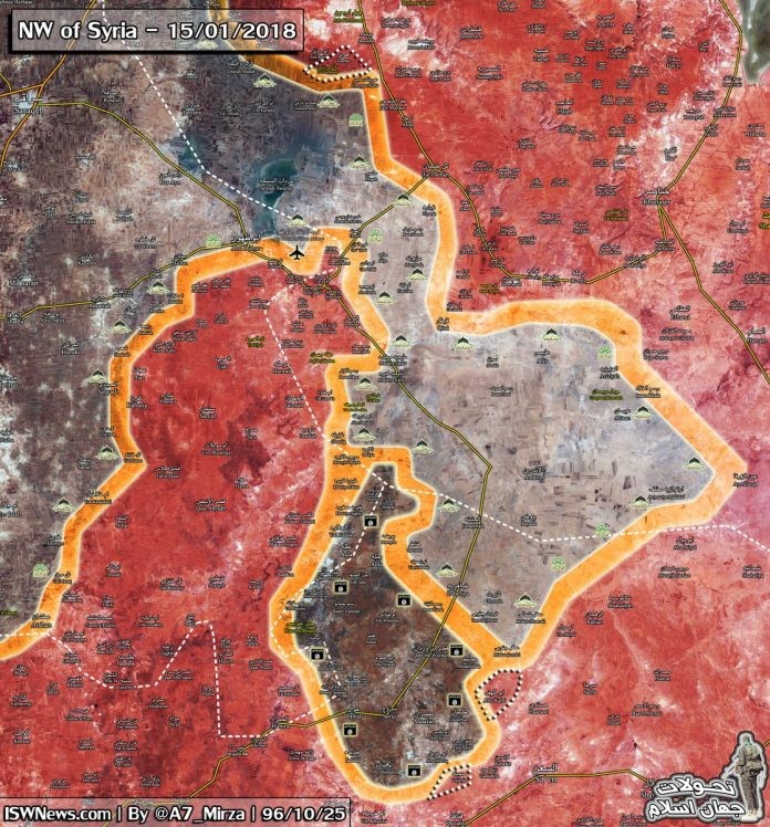 Tình hình chiến trường Aleppo, Idlib, Hama tính đến ngày 15.01.2018 theo South Front - ảnh Muraselon