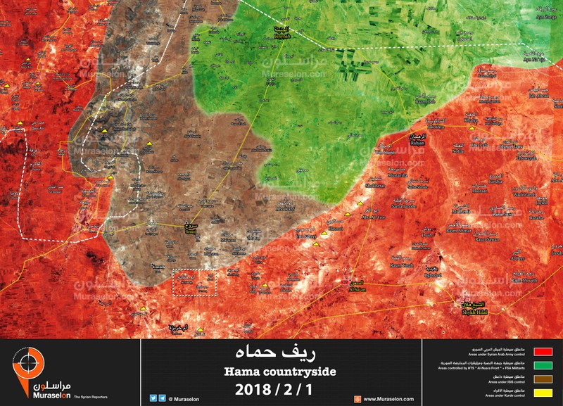 Bản đồ tình hình chiến sự phía đông bắc tỉnh Hama - ảnh Muraselon