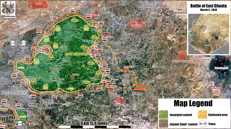 Tồng quan tình hình chiến trường Đông Ghouta ngày 03.03.2018 theo Masdar News