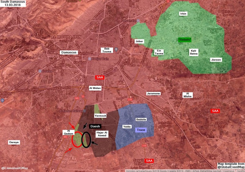 Khu vực chiến trường Trại tị nạn Yarmouk, tình hình đến ngày 13.03.2018