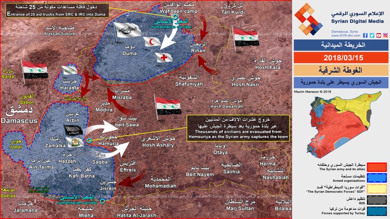 Tình hình chiến sự Đông Ghouta tính đến ngày 15.03.2018, ảnh minh họa Syrian Digital Media 