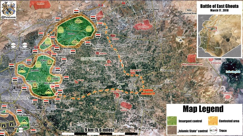Các mũi tiến công của quân đội Syria trong ngày 17.03.2018 theo South Front