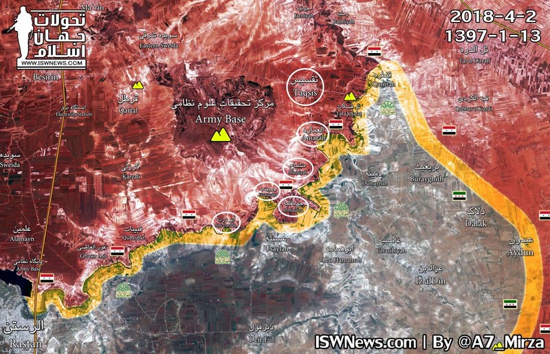 Tình hình chiến sự vùng Rasat, miền bắc tỉnh Hama và phía đông bắc tỉnh Homs, ảnh minh họa Muraselon