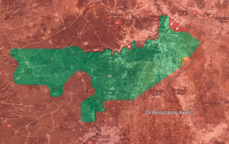 Bản đồ chiến sự vùng Rastan- Hama, Homs ngày 16.04.2018 theo South Front