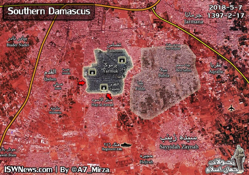 Quân đội Syria tấn công trại tị nạn Yarmouk. Bản đồ Masdar Nes