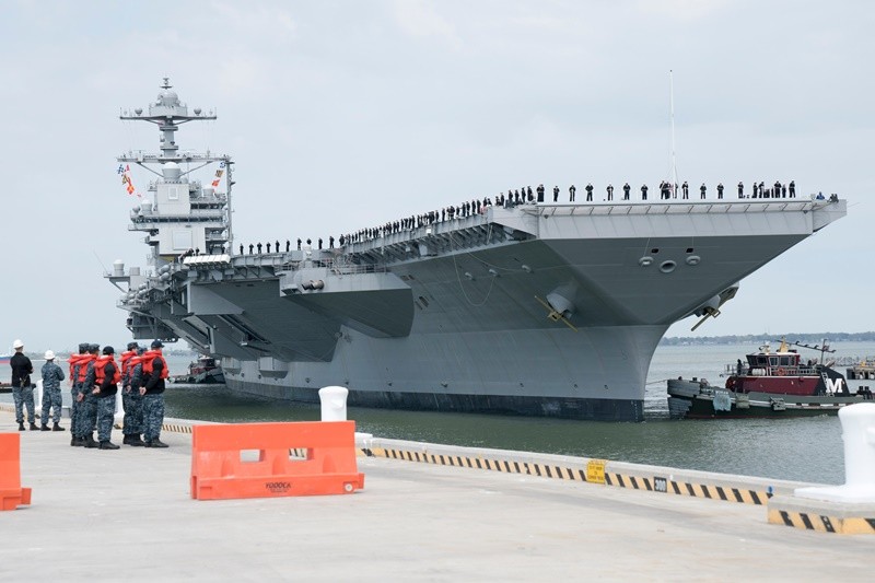 Tàu sân bay động cơ hạt nhân thế hệ mới USS Gerald Ford Mỹ. Ảnh: The Financial Express.