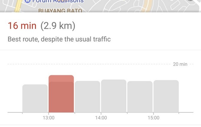 Sau khi tìm kiếm và nhấn chọn nút Nhận chỉ đường (Get Directions), người dùng chỉ cần gạt màn hình lên để thấy chi tiết tuyến đường đã chọn.