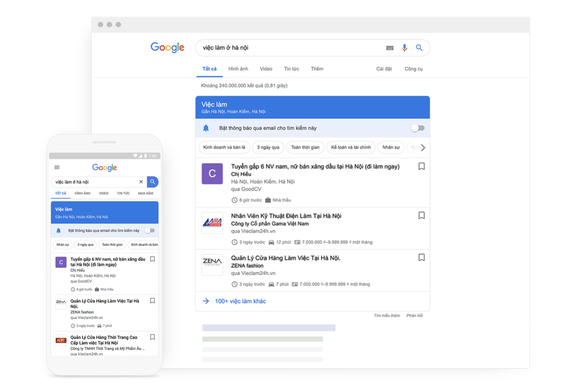 Google đã thêm tính năng tìm kiếm việc làm cho người dùng Việt Nam. - Ảnh chụp màn hình.