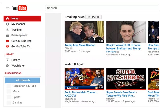 Mục "Breaking News" xuất hiện trên trang chủ YouTube (ảnh: The Verge)