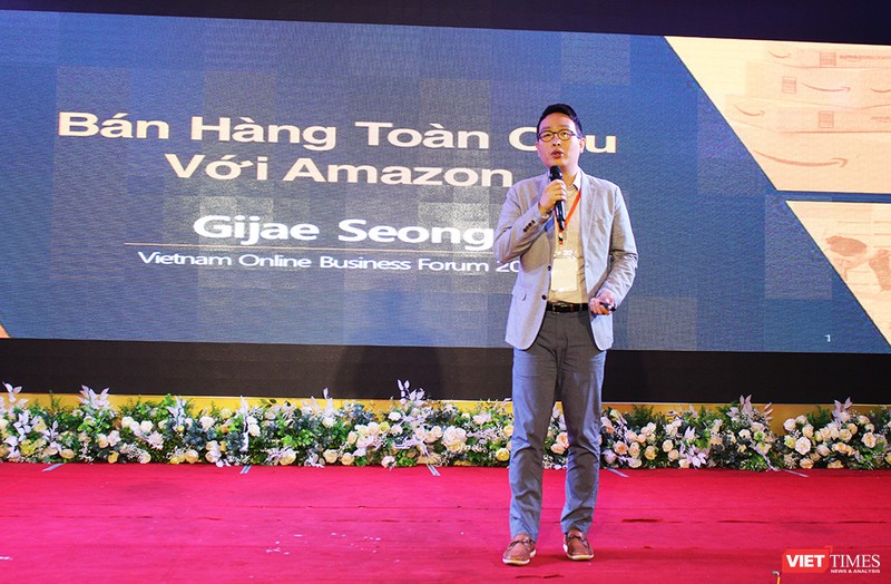 ông Gijae Seong, Giám đốc Bán hàng toàn cầu của Amazon tại Singapore phát biểu tại Diễn đàn TMĐT Việt Nam 2018