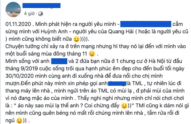 Bài viết tố Huỳnh Anh (ảnh: Facebook H.T.Q)