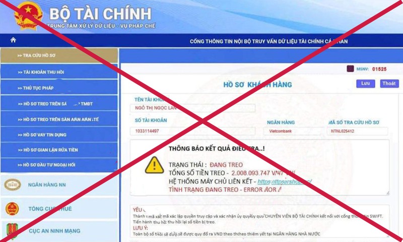 Website Bộ Tài chính giả mạo