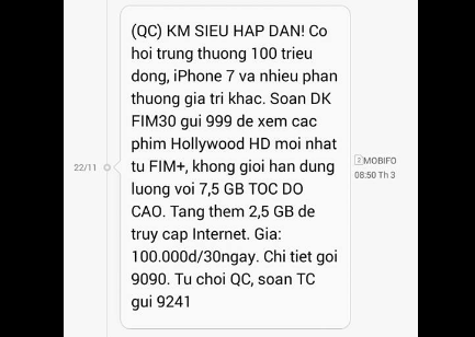 Tin nhắn quảng cáo siêu hấp dẫn của mobifone.