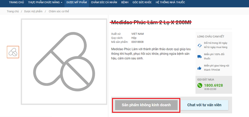 Một trang web đã ngừng kinh doanh và gỡ ảnh sản phẩm Medidao sau khi có thông báo thu hồi 