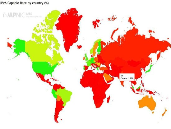 Thông kê trên hệ thống của APNIC cho thấy, tính đến hôm nay (10/5), tỷ lệ sử dụng IPv6 của Việt Nam đã đạt 1,1%, tăng 1,07% so thời điểm tháng 3/2016.