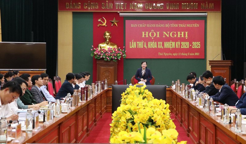 Bà Nguyễn Thanh Hải - Ủy viên Ban Chấp hành Trung ương Đảng, Bí thư Tỉnh ủy, Trưởng Đoàn ĐBQH tỉnh Thái Nguyên phát biểu chỉ đạo tại hội nghị.