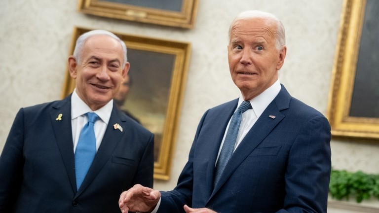 Tổng thống Mỹ Joe Biden gặp Thủ tướng Israel Benjamin Netanyahu tại Phòng Bầu dục ở Nhà Trắng vào ngày 25/7 tại Washington, DC (Ảnh: Getty)