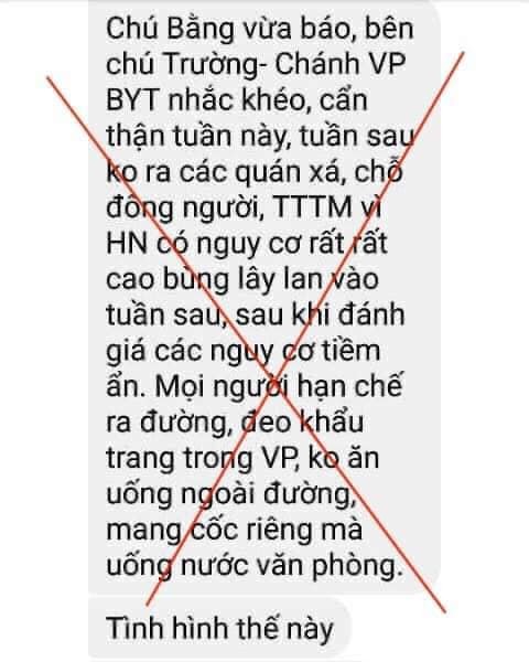 Ảnh chụp màn hình một tin nhắn được cho là của Chánh văn phòng Bộ Y tế. Ảnh: Vũ Mạnh Cường - BYT