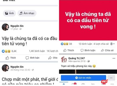 Thông tin "1 bệnh nhân mắc COVID-19 tử vong" lan truyền trên Facebook.  Ảnh: Minh Thúy 