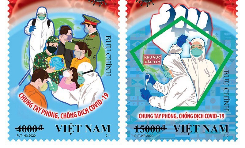 Bộ tem “Chung tay phòng, chống dịch COVID-19”. Ảnh: BYT 