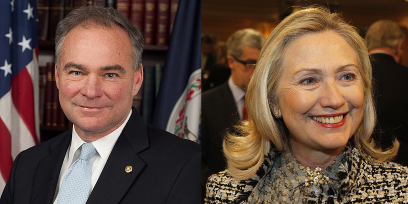 Ông Tim kaine và bà  Hillary Clinton.