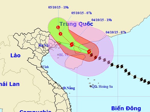 Vị trí và hướng di chuyển của bão sõ 4 - Nguồn: Trung tâm Dự báo khí tượng thủy văn Trung ương