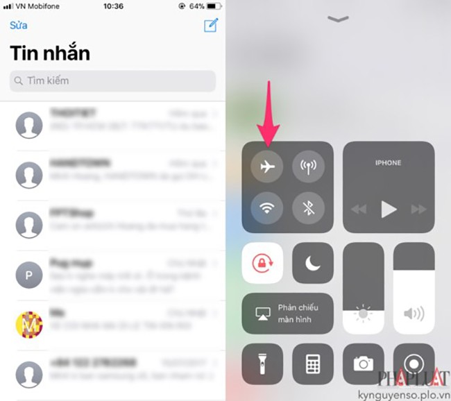 Bật Airplane mode (chế độ máy bay)  là một cách để sửa lỗi gửi tin nhắn trên iPhone