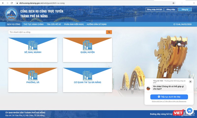 Cổng dịch vụ công trực tuyến TP Đà Nẵng tại địa chỉ https://dichvucong.danang.gov.vn/ 