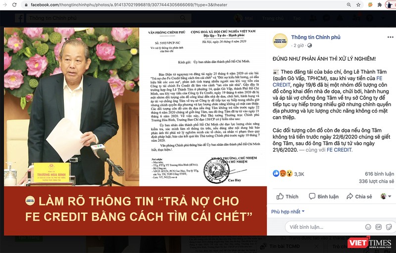 Sự việc liên quan đến thông tin ông Lê Thành Tâm (TP HCM) tìm cái chết vì vay nợ của Fe Credit và bị đe dọa thu hút sự quan tâm của cộng đồng mạng