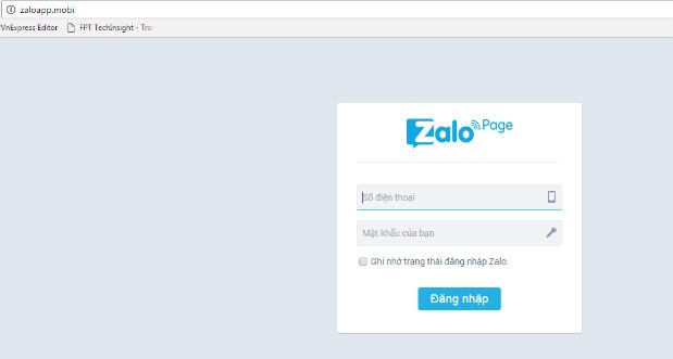 Giao diện trang mạo danh Zaloapp.mobi. - Ảnh: Cyradar
