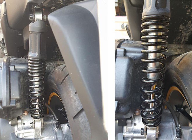 Giảm xóc sau của Yamaha NVX 155 có hiện tượng cong lò xo. Giảm xóc sau của Yamaha NVX 155 có hiện tượng cong lò xo.