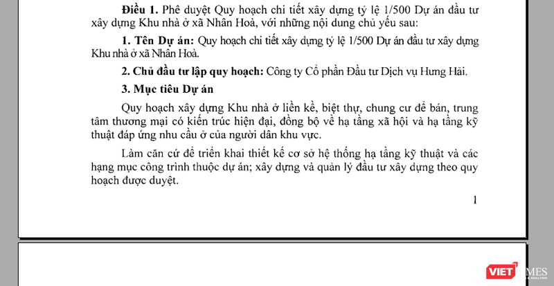 Công ty CP Đầu tư dịch vụ Hưng Hải là đơn vị lập quy hoạch dự án.