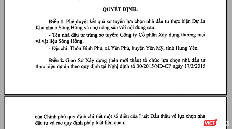 Công ty cổ phần Xây dựng thương mại và vật liệu Sông Hồng chính là nhà đầu tư trúng vòng sơ tuyển thực hiện dự án Khu nhà ở Sông Hồng.