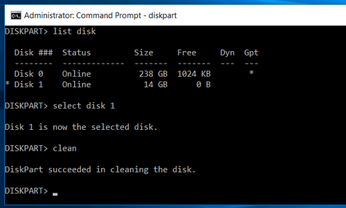 Thực hiện vệ sinh thiết bị lưu trữ với cú pháp lệnh Clean.