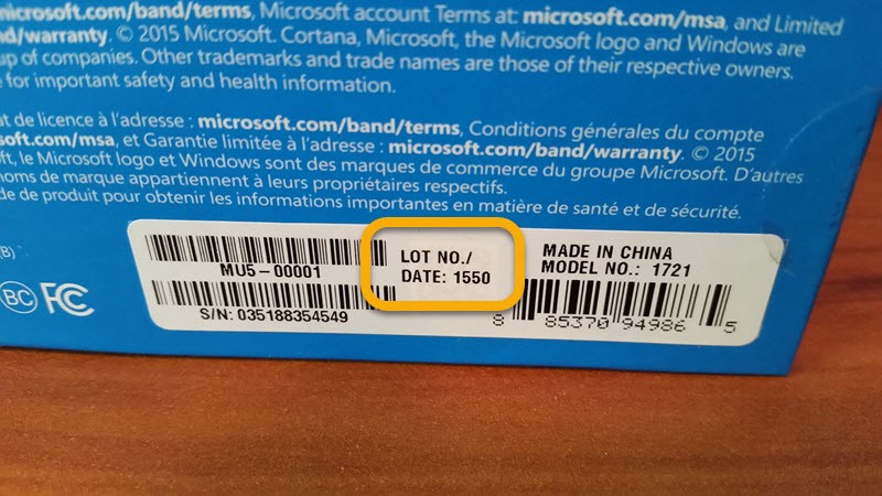 Số lô in trên bao bì của những chiếc Band 2 bắt đầu từ 16xx được cho là đã được Microsoft thay thế bằng vật liệu mới, bền hơn. Số lô in trên bao bì của những chiếc Band 2 bắt đầu từ 16xx được cho là đã được Microsoft thay thế bằng vật liệu mới, bền hơn.