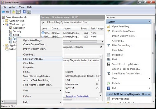 Giao diện Event Viewer.