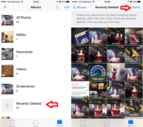 Xóa thư mục Recently Deleted để giải phóng dung lượng iPhone. Xóa thư mục Recently Deleted để giải phóng dung lượng iPhone.