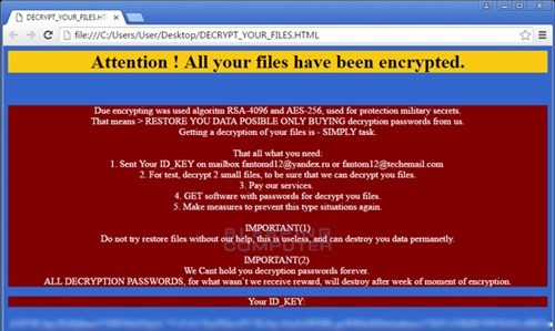 Thông báo nhiễm mã độc Fantom.