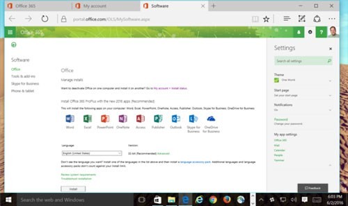 Hình 2. Sau khi đăng nhập vào tài khoản Office 365, hãy vào phần cài đặt Office 365 để cài đặt các bộ ứng dụng có sẵn cho máy tính của bạn.